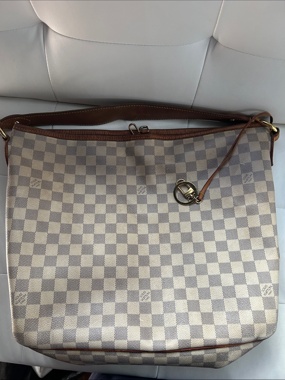 Louis Vuitton Damier Azur Delightful MM with leather shoulder strap and piping